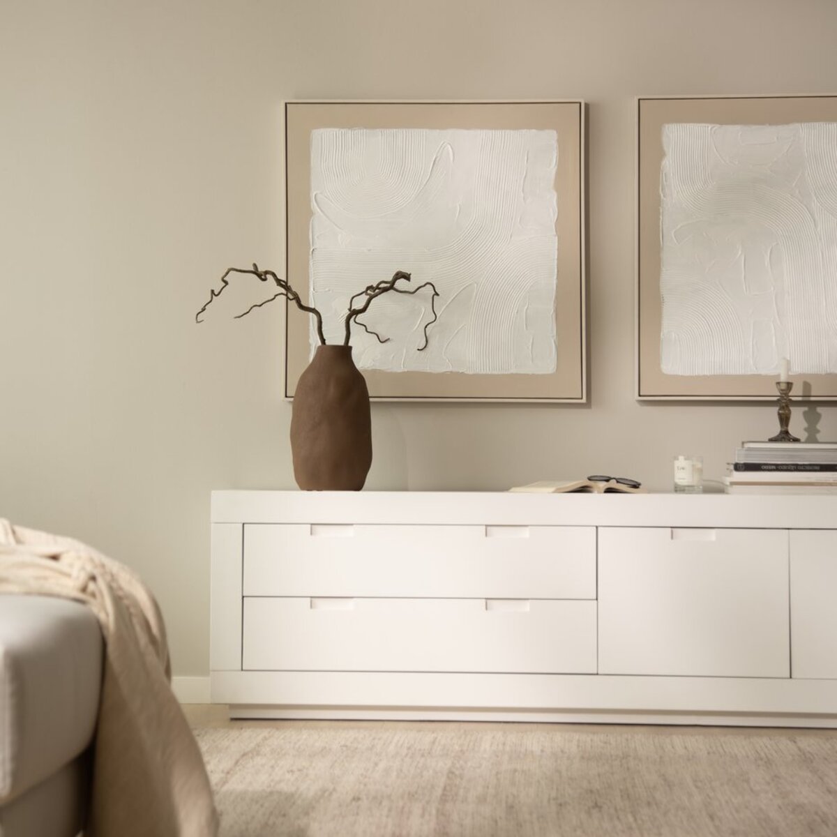 Meuble tv Sisal -bois massif et panneau de mdf-couleur laqué blanc mat 200 x 57 x 40 cm