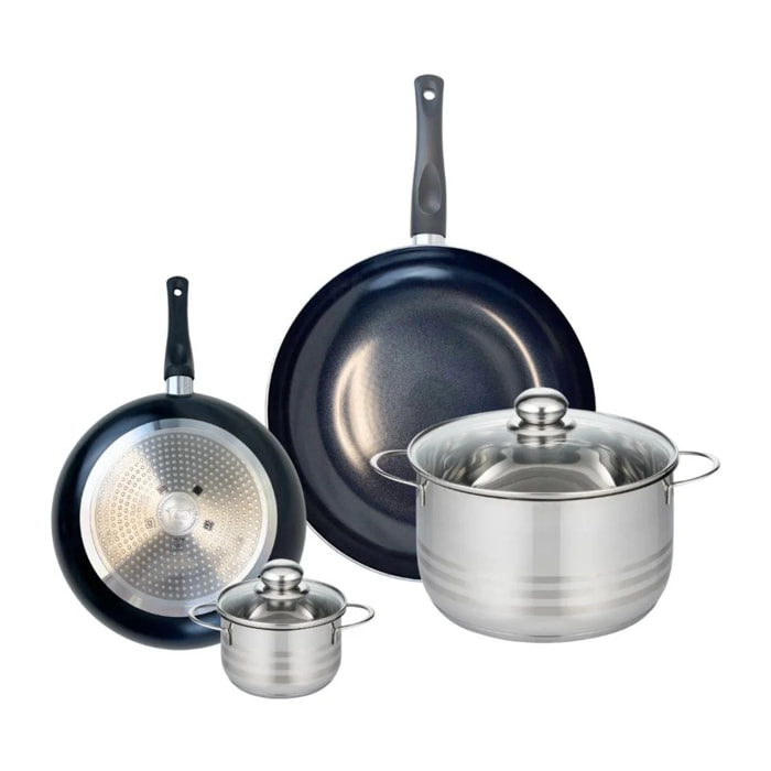 Ensemble de 2 Poêles de cuisson 24 et 32 cm et 2 faitouts 12 et 24 cm Elo Prima Brillant