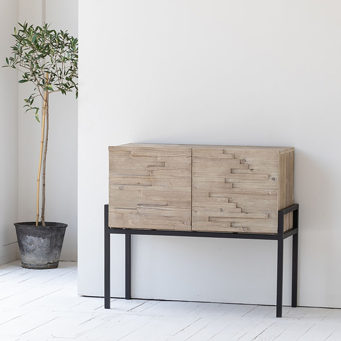 Buffet 2 portes en pin recyclé et pieds en métal noir KRISTEN