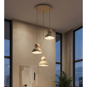 Lampada a sospensione KAKI in acciaio mokka e legno naturale