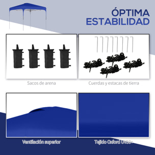 Cenador Plegable Jardín 2,5x2,5x2,68 m Protección UV 50+ Altura Ajustable Azul