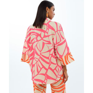 Camicia a maniche corte con stampa a foglie