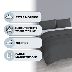 PARURE COPRIPIUMINO WATER WASHED, 100% Microfibra, No Stiro - GRIGIO SCURO