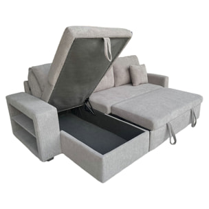SAN DIEGO Canapé d'angle convertible 4 places avec coffre en velours côtelé gris