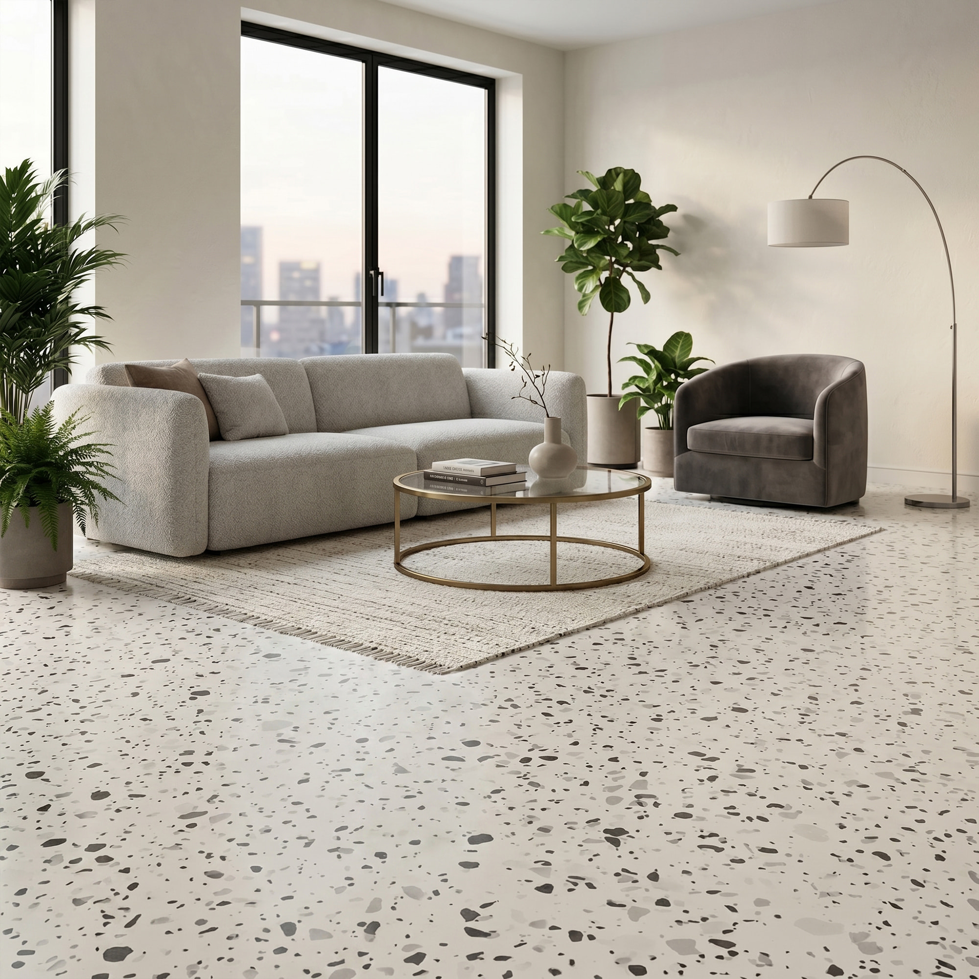 Rouleau adhésif sol terrazzo anti-dérapant étanche au mètre - Sticker Sol avec laminat de Protection en Plastique Anti-dérapant