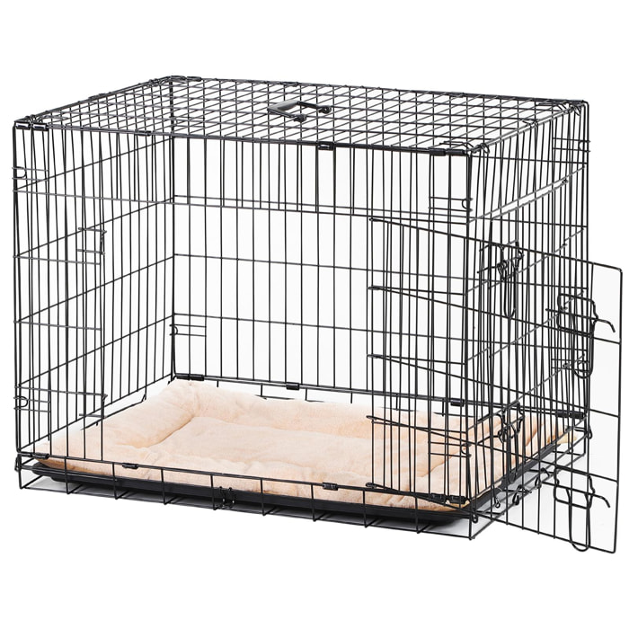 Cage caisse de transport pliante pour chien en métal noir 106 x 71 x 76 cm matelas fourni