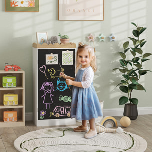 Armoire enfant design nuage - porte tableau noir 2 en 1 - 2 étagères, plateau - blanc aspect bois