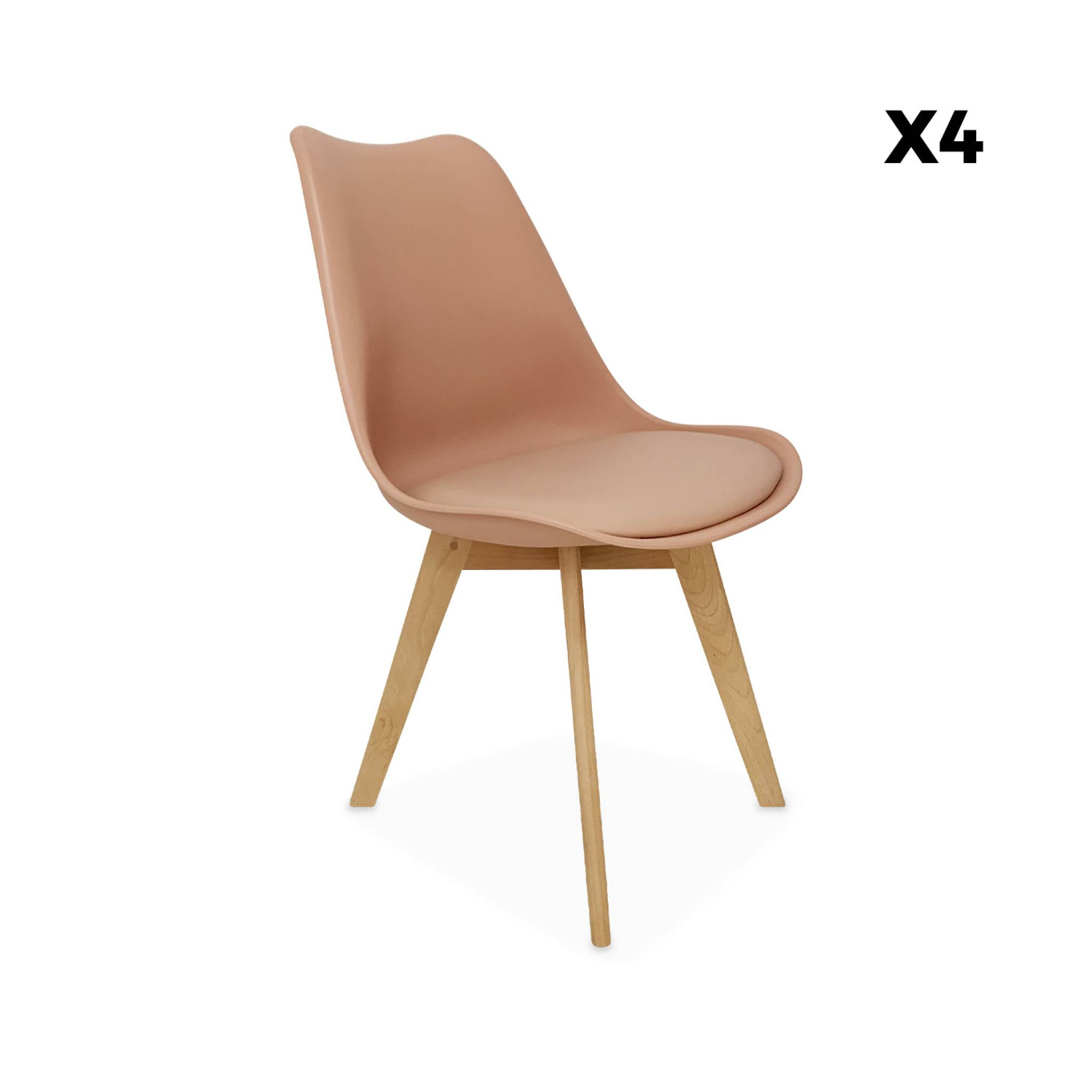 Lot de 4 chaises scandinaves. pieds bois de hêtre. chaises 1 place. vieux rose