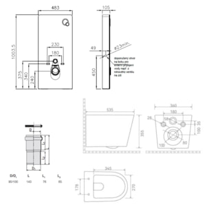 Glass pack WC bâti-support avec plaque de commande + WC suspendu Ceramia sans bride avec abattant SoftClose (STGLBCE14WT01-FR)