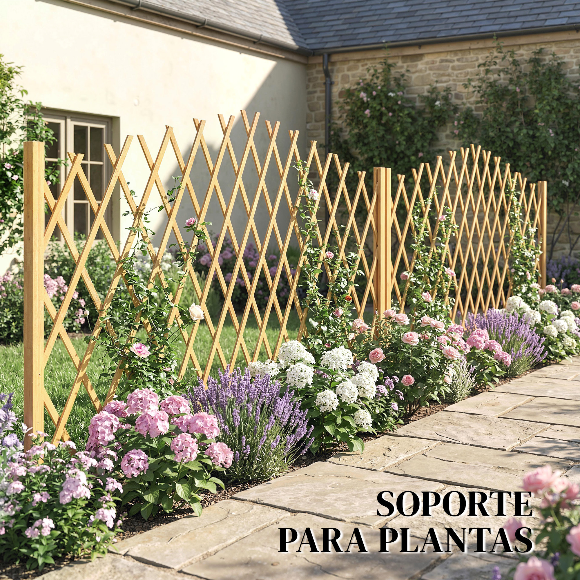 Set de 2 Paneles de Vallas de Jardín Exterior de Madera, Puertas de Jardín Exterior Extensibles, Vallas de Jardín para Decoración Terraza, Patio, 180x30x103 cm, Natural