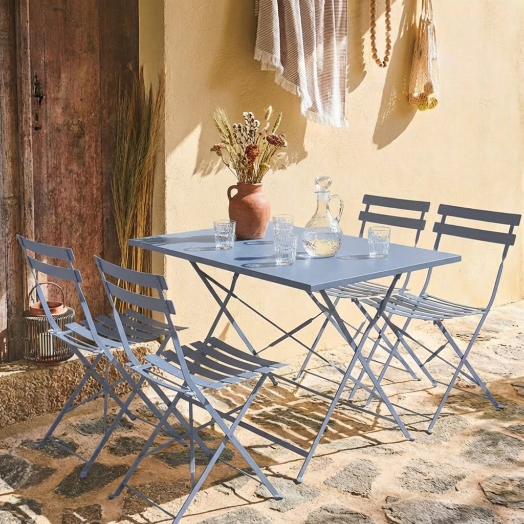 Table de jardin bistrot pliante métal + 4 assises EMILIA