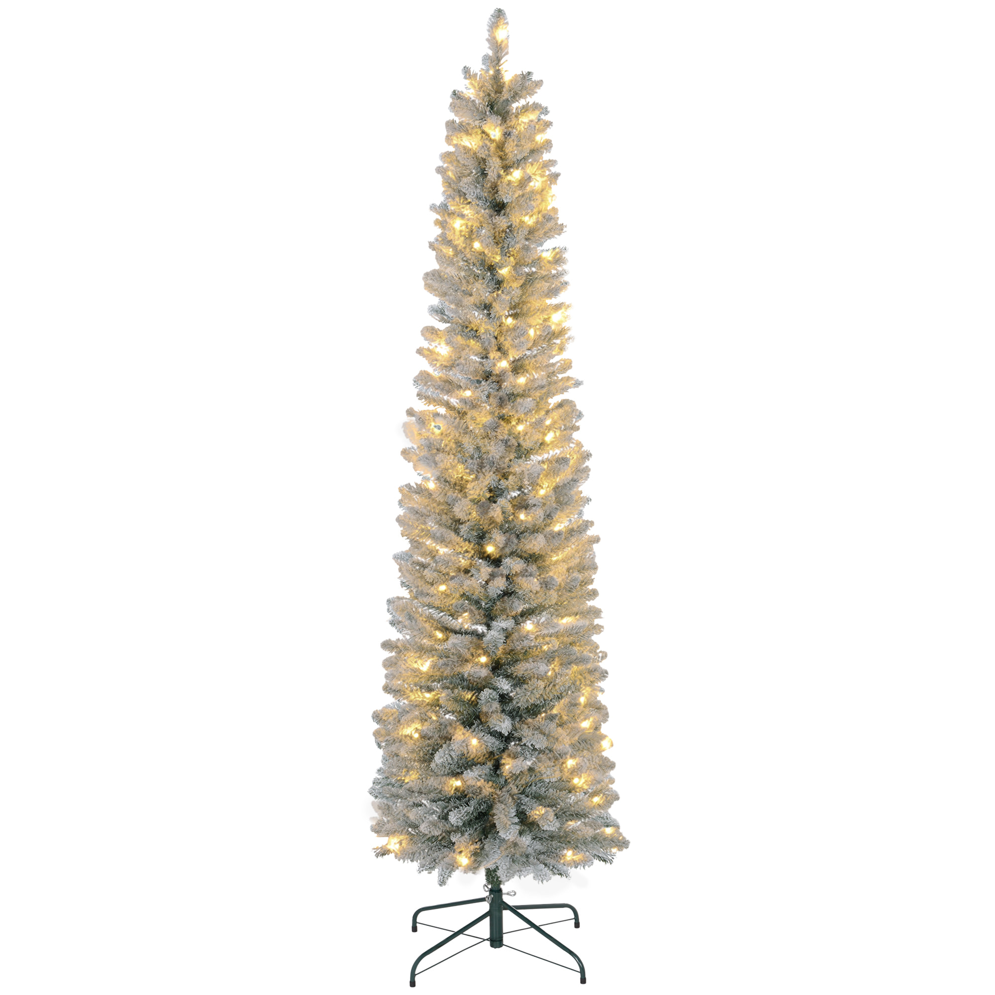 Árbol de Navidad 210 cm Árbol de Navidad Artificial Nevado con 180 Luces LED 405 Ramas y Soporte de Metal Árbol de Navideño para Salón Verde y Blanco