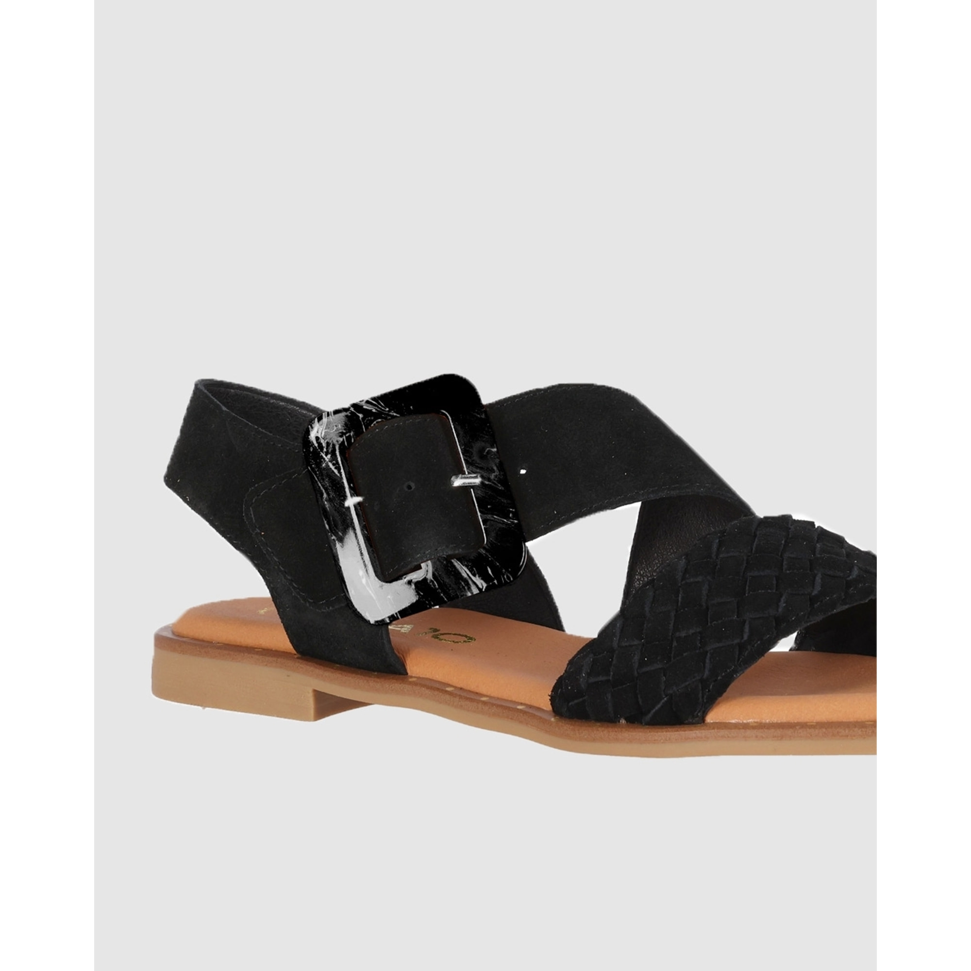 Sandalias de Serraje - Negro - Tacón: Bajo