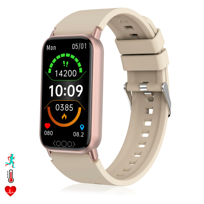 Bracciale intelligente TK72 con temperatura corporea; misuratore di glucosio, acido urico, cardiaco e pressione arteriosa.