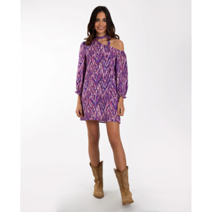 Vestido corto con manga y lazada