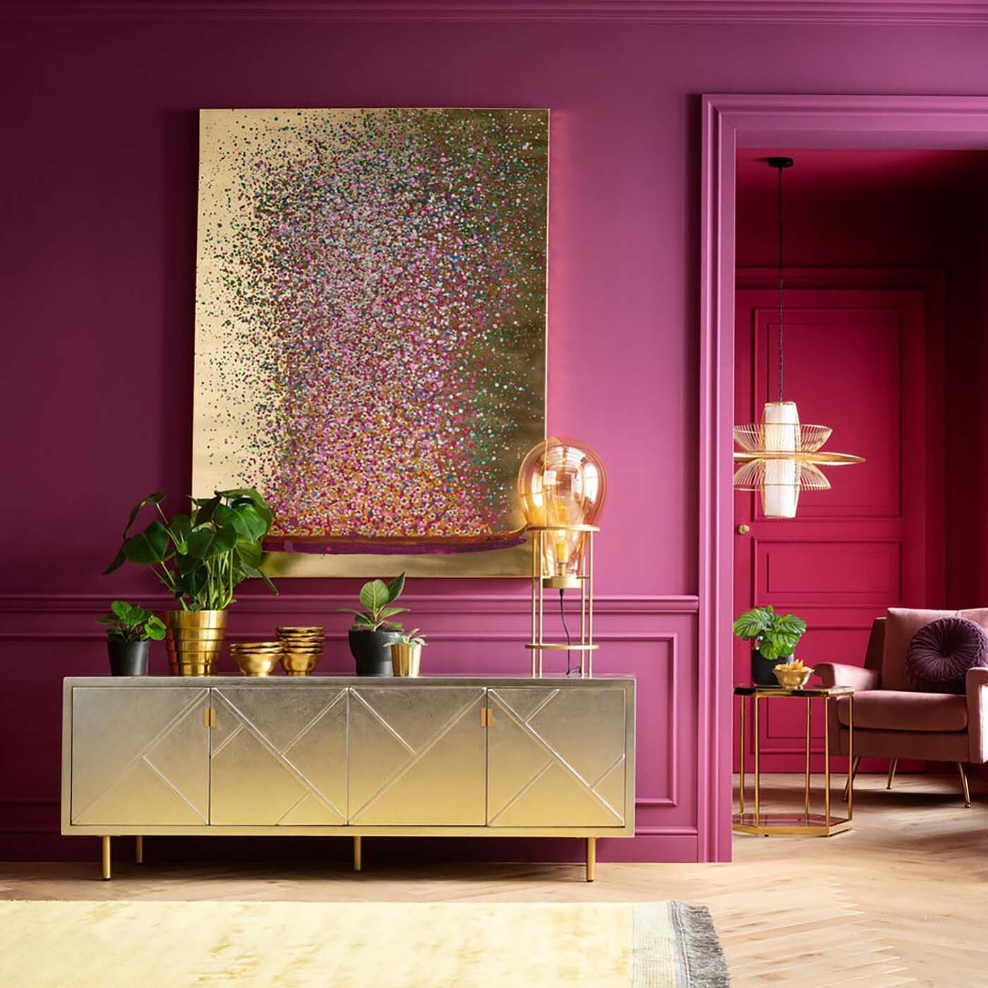 Tableau Touched fleurs pirogue doré et rose Kare Design
