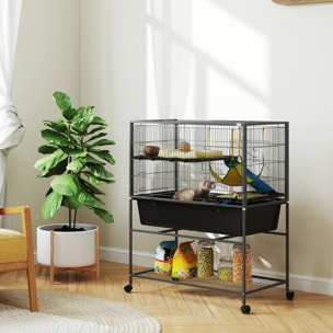 Jaula para Hurones de 3 Niveles Jaula para Conejos con Ruedas Rampas Hamaca y Bandeja Extraíble Recinto para Roedores Chinchillas 88x48x102 cm Gris Oscuro