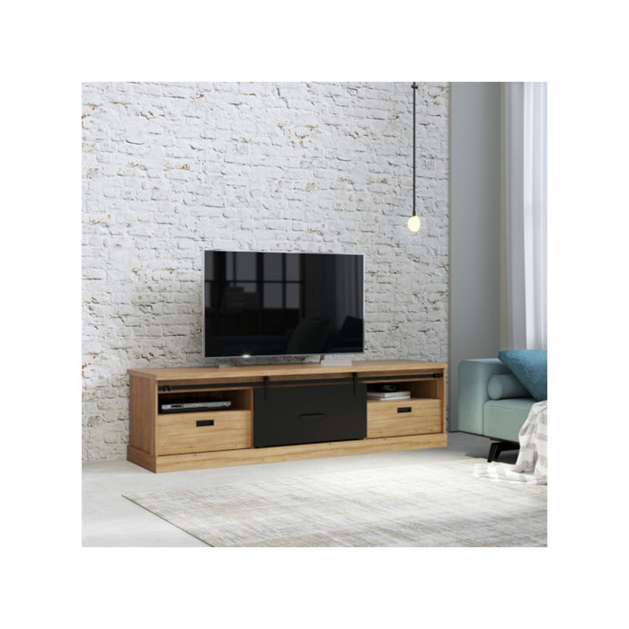 Meuble TV effet bois de chêne & noir L203cm - FACTORY