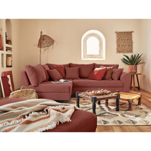 Rune - canapé d'angle gauche - 4 places - avec pouf d'appoint - en velours côtelé - Terracotta