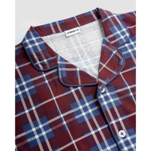 Pigiama lungo a camicia in cotone a quadri sauron bordeaux