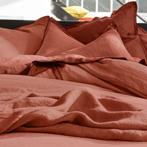 Housse de couette 100% lin lavé - paprika
