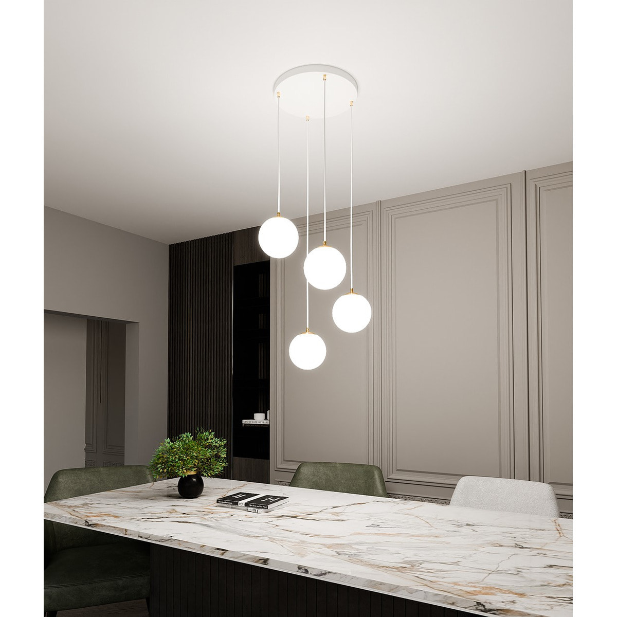 Lampada a sospensione ROYAL in acciaio bianco e oro