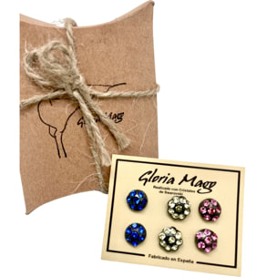 Pack 3 pares pendientes surtido2 botón multicristal SW plata 10µ en negro.