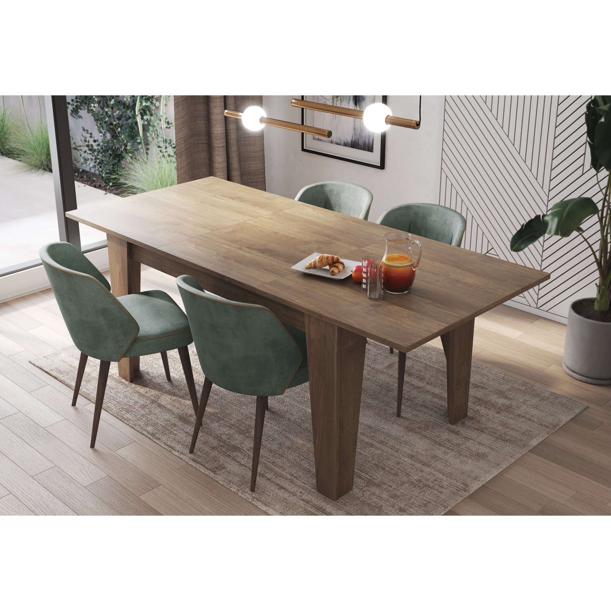 Tavolo da Pranzo Allungabile Da 140 A 200 Cm Gambe a Spillo Design Moderno 8 Posti Estensibile Guide In Metallo Cucina Salotto Soggiorno Noce