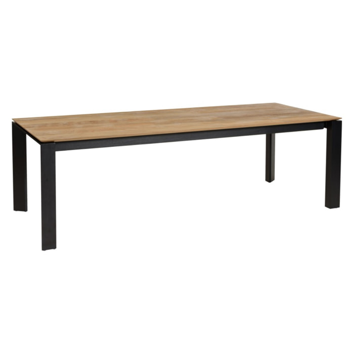 MAXENCE - Table à manger ext. 250/350x100cm teck recyclé pieds métal MAXENCE