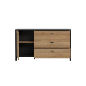 Buffet 3 tiroirs et 1 porte en bois effet chêne - MIAMI