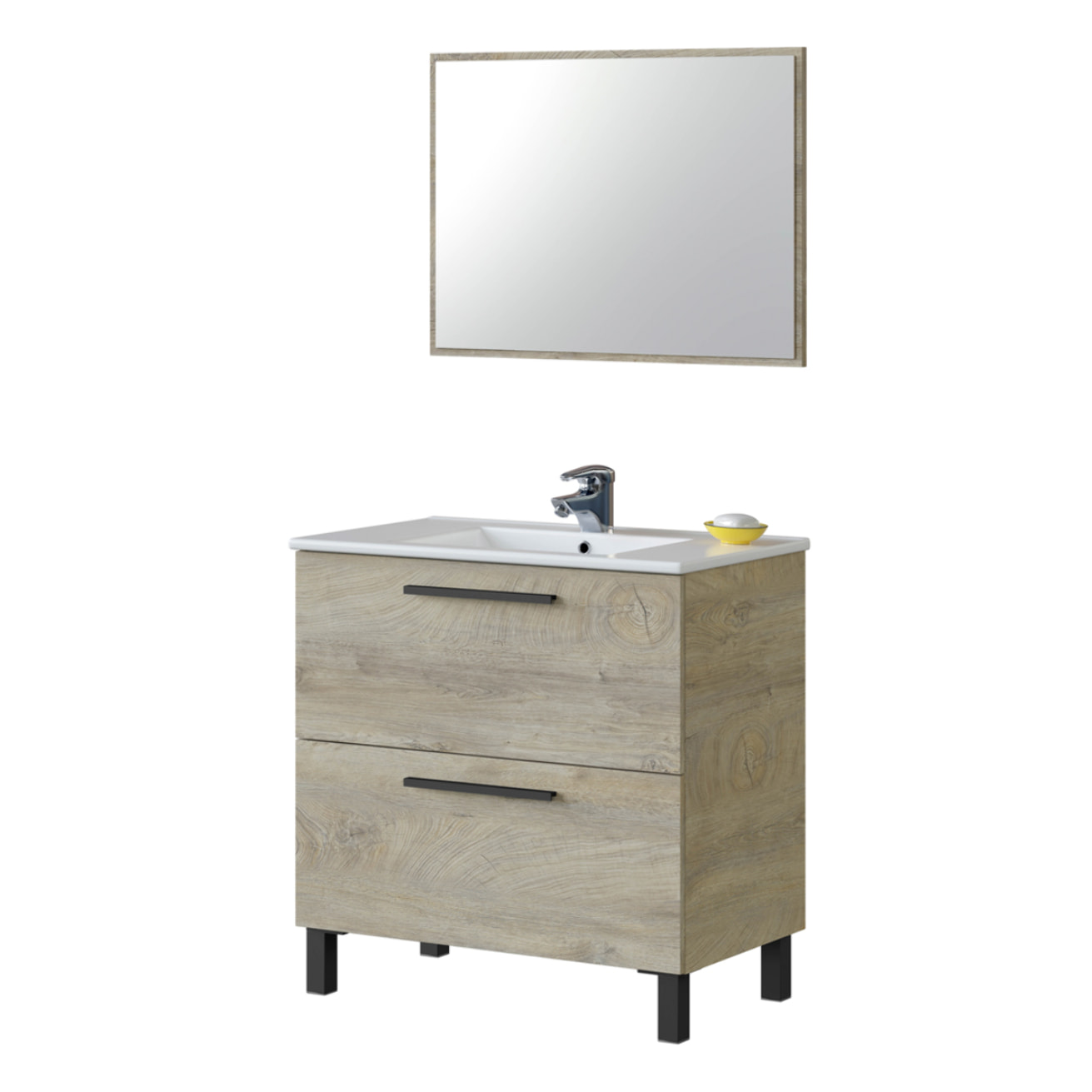 Mueble Baño Con Espejo Athena 80x80x45 Cm Roble Alaska