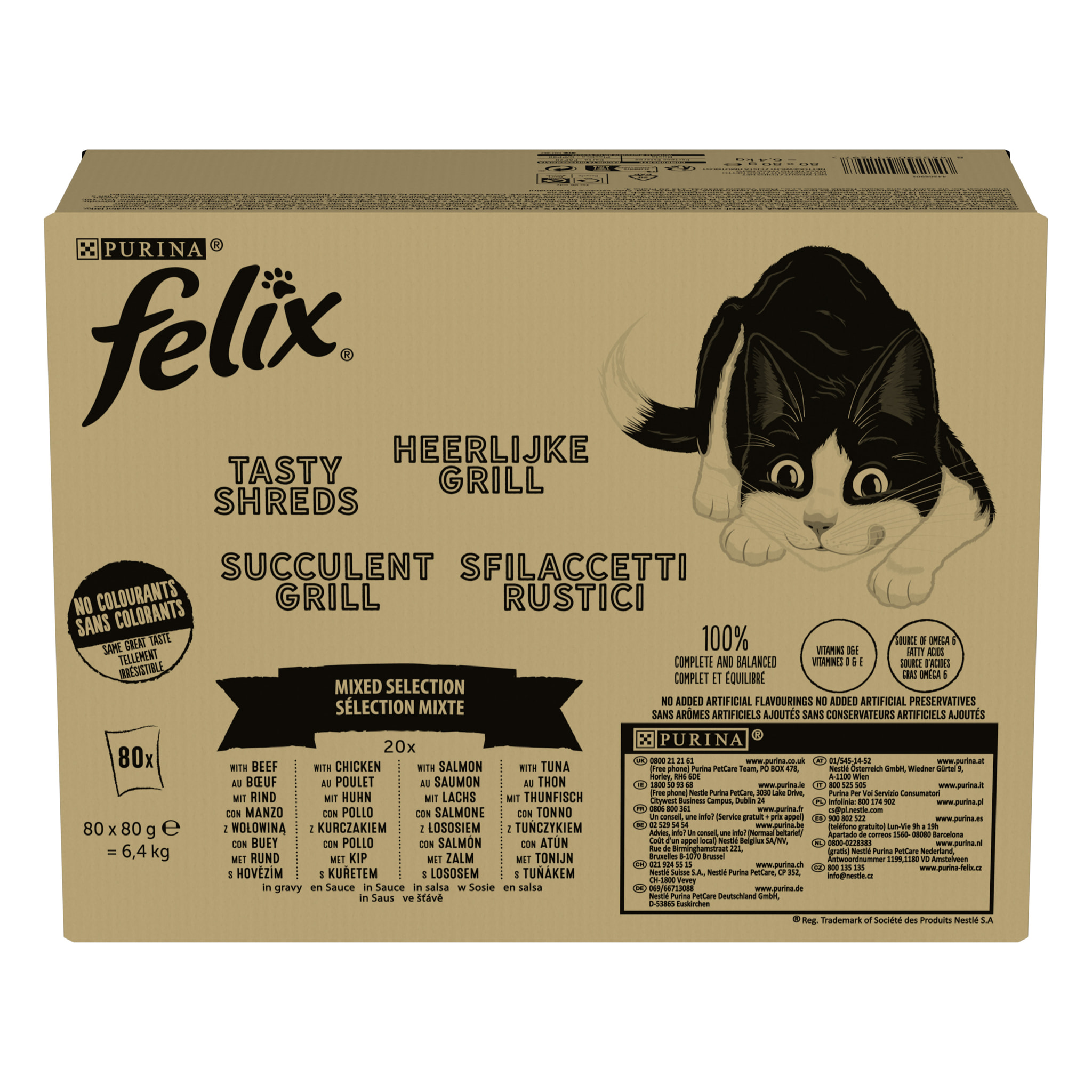 FELIX Succulent Grill Poulet, Bœuf, Saumon, Thon en Sauce 80X80g
