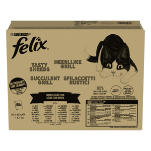 FELIX Succulent Grill Poulet, Bœuf, Saumon, Thon en Sauce 80X80g