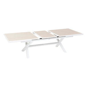 Table de jardin extensible "Axiome" en aluminium lin & blanc traité époxy 10 places
