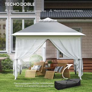 Carpa Plegable 3,3x3,3 m Pop-up, Cenador de Jardín con Altura Ajustable 3 Niveles, Doble Techo, 4 Mosquiteras Extraíbles y Bolsa Transporte, Impermeable, Anti-UV para Exterior, Fiestas, Gris