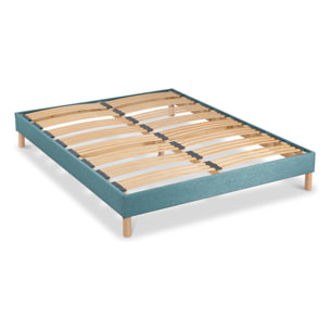 Sommier Lumière Technologie Tri-Lattes, tissu vert d’eau, Bois Épicéa, H30 cm, Lattes Actives, Aération Optimale