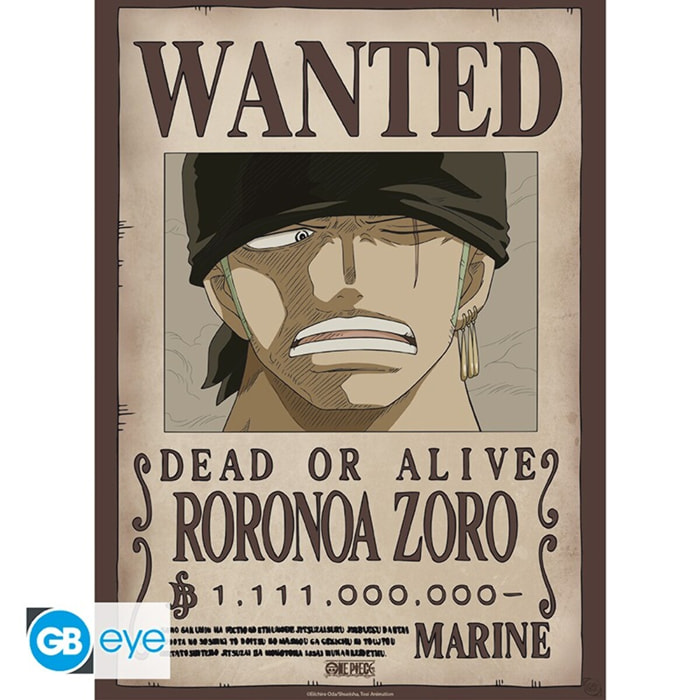 One Piece Poster Ricercato Wanted Ronoa Zoro 52 x 38 cm Gbeye