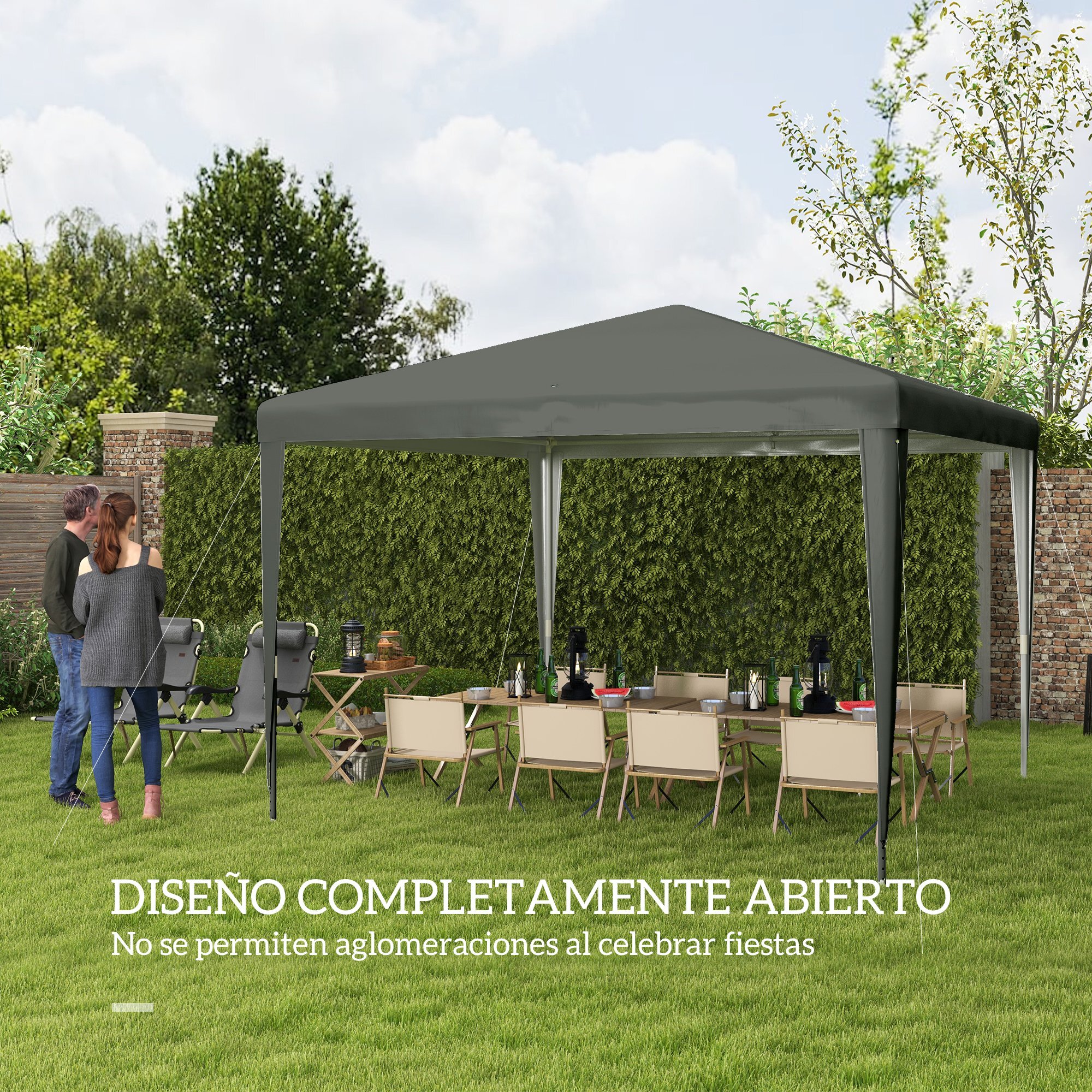 Carpa Desmontable 3x3 m Cenador Pabellón de Jardín con 4 Orificios de Drenaje y Marco de Acero Anti-UV Gazebo para Terraza Patio Exterior Camping Gris