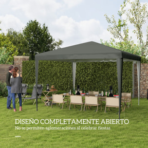 Carpa Desmontable 3x3 m Cenador Pabellón de Jardín con 4 Orificios de Drenaje y Marco de Acero Anti-UV Gazebo para Terraza Patio Exterior Camping Gris