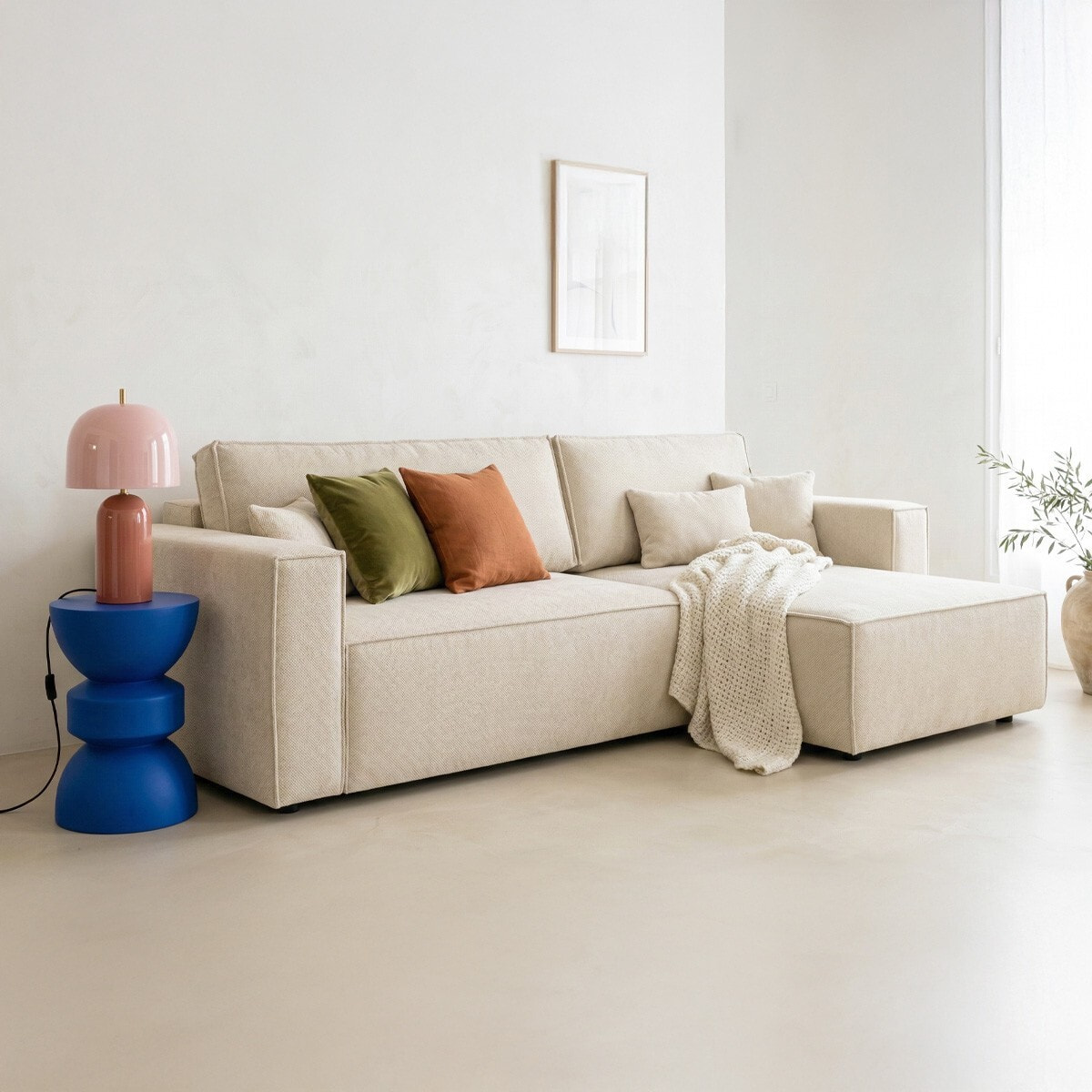 Canapé d'angle convertible 4 places en tissu chenille - LIVIA
