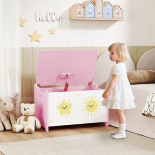 Coffre malle de rangement coffre à jouets design soleil et étoile dim. 60L x 37l x 39H cm vérin pneumatique MDF rose