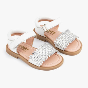 Sandali per bambini in pelle intrecciata bianca