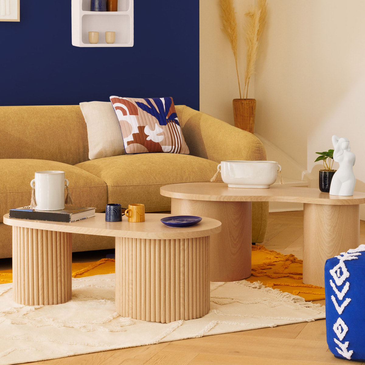 Lot de 2 tables basses "Soleya" L95 99,5cm beige