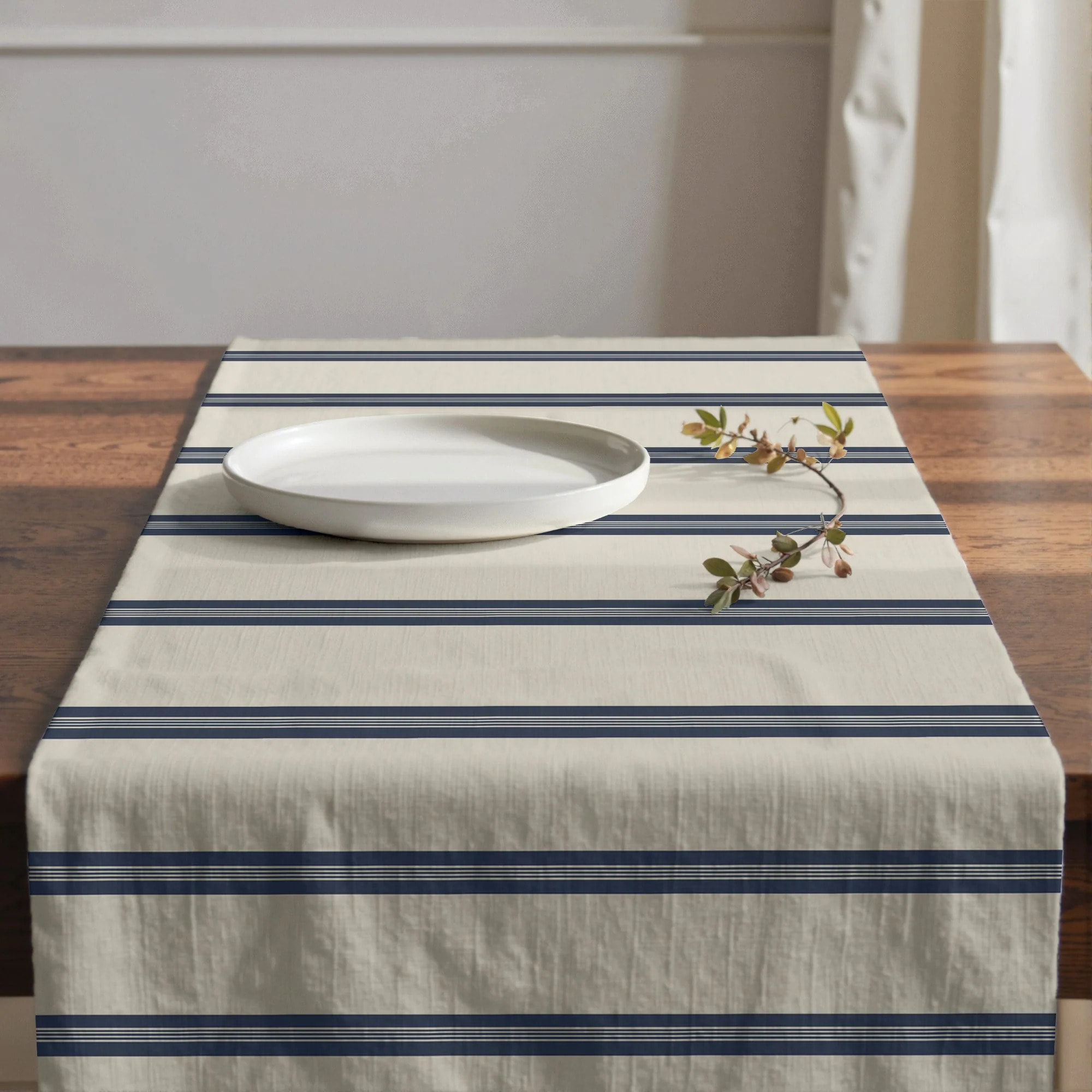 Chemin de table 100% coton Nua Beige Bleu 50x150 cm