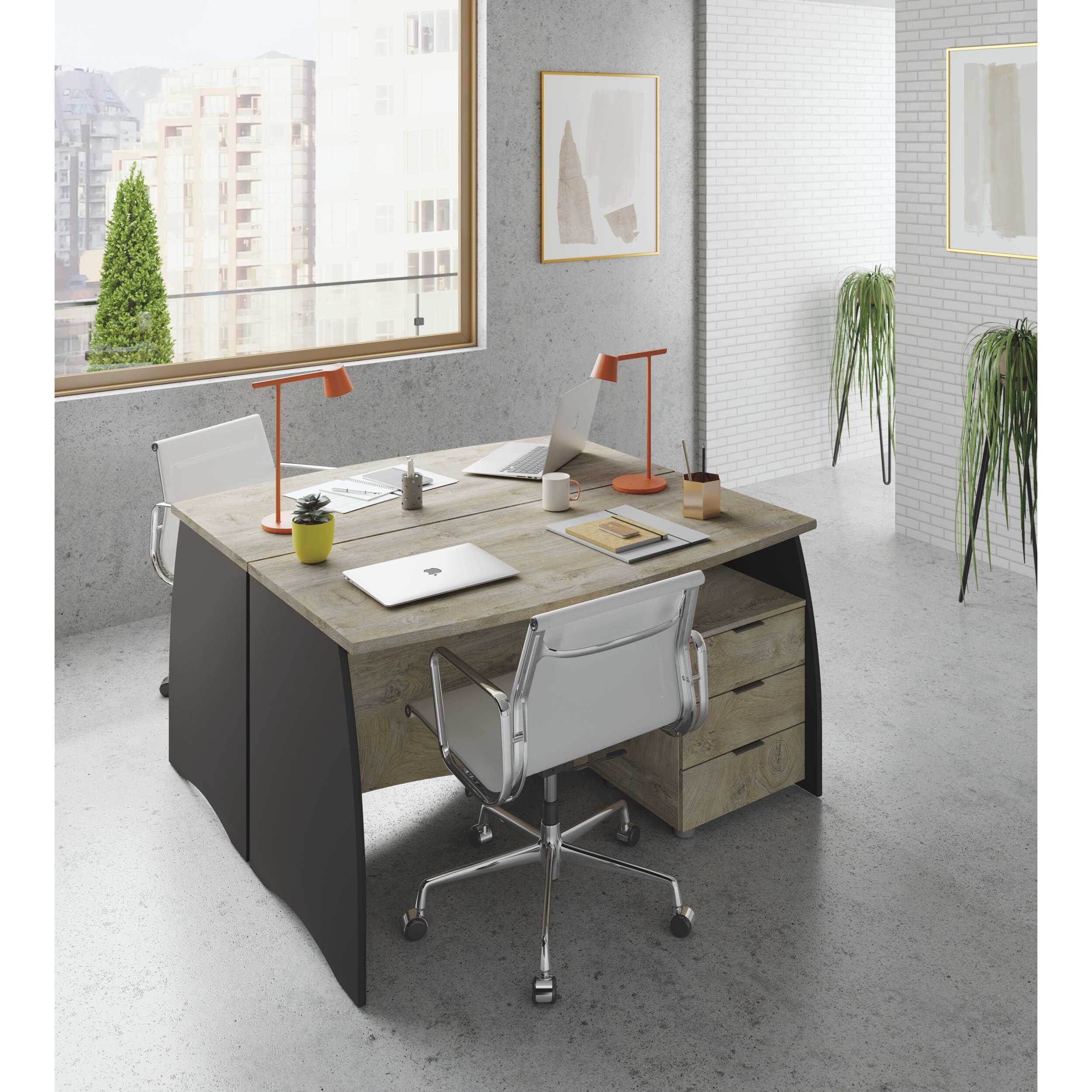 Scrivania con 3 Cassetti Bliss Scrittoio da Studio o Ufficio Mobile Desk da Soggiorno Sala da Pranzo 136 x 74 x 67 cm Colore Rovere E Grigio