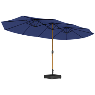 Sombrilla Doble 4,7x2,8 m, Sombrilla Terraza Exterior con Base Incluida, Manivela Manual, Sacos de Arena y Funda, Anti-UV, Resistente al Agua, Parasol para Jardín, Terraza, Patio, Azul Oscuro