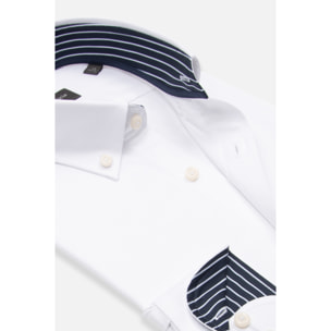 camicia uomo 1 bottone button down slim Jacquard Fantasia Bianco e Bianco