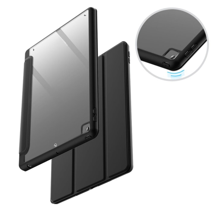 Etui iPad Classic 10.2 pouces Transparent avec Smart Cover et contour Noir