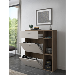 Scarpiera Mobile Portascarpe Salvaspazio Ingresso Con 2 Ribalte Doppia Profondità 1 Cassetto 3 Vani A Giorno 90x101.5x26 Cm Bianco Noce