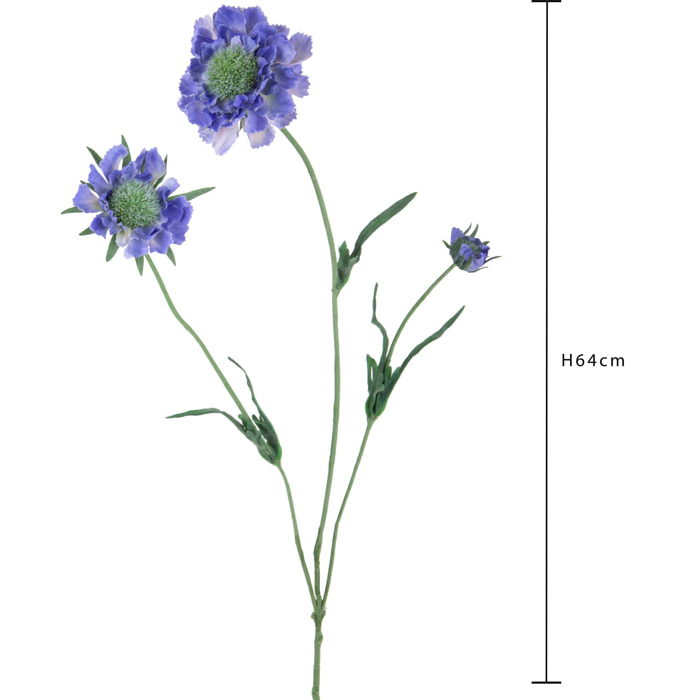 Fiore Di Scabiosa Con 3 Diramazioni. Altezza 64 Cm - Pezzi 6 - 14X64X12cm - Colore: Viola - Bianchi Dino - Fiori Artificiali